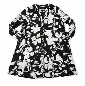 Cynthia Rowley 100% linen oversize button down floral black white tunic dress XS
